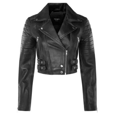 Truclothing Real Leather Short Cropped Length Brando Style Biker Jacket In Black