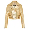 Truclothing Real Leather Short Cropped Length Brando Style Biker Jacket In Gold
