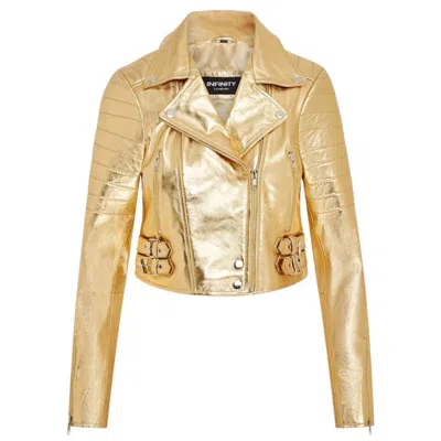 Truclothing Real Leather Short Cropped Length Brando Style Biker Jacket In Gold