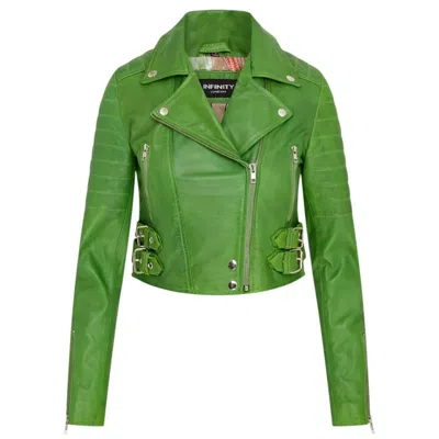 Truclothing Real Leather Short Cropped Length Brando Style Biker Jacket In Green