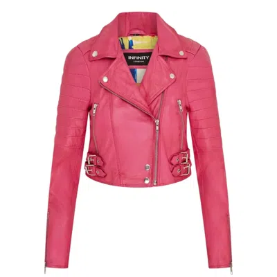 Truclothing Real Leather Short Cropped Length Brando Style Biker Jacket In Pink