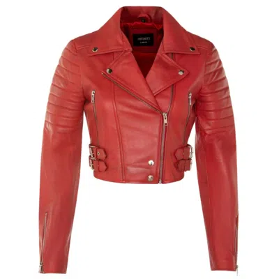 Truclothing Real Leather Short Cropped Length Brando Style Biker Jacket In Red