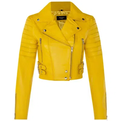 Truclothing Real Leather Short Cropped Length Brando Style Biker Jacket In Yellow