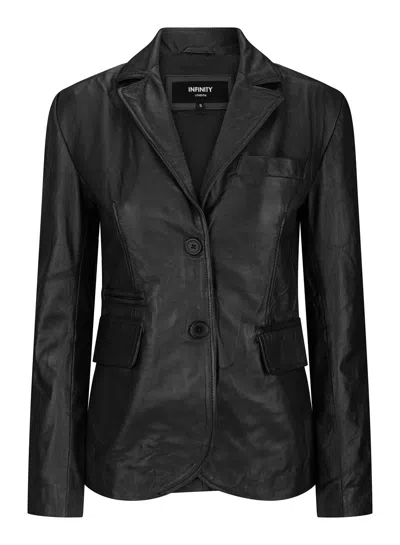Truclothing Real Leather Slim Fit 2 Button Blazer In Black