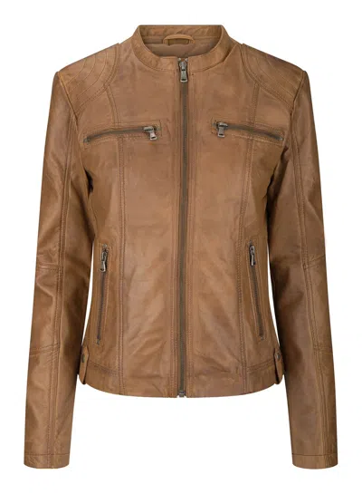Truclothing Real Leather Slim Fit Soft Zip Biker Style Jacket In Brown