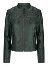 Truclothing Real Leather Slim Fit Soft Zip Biker Style Jacket In Green