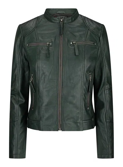 Truclothing Real Leather Slim Fit Soft Zip Biker Style Jacket In Green