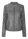 Truclothing Real Leather Slim Fit Soft Zip Biker Style Jacket In Grey
