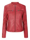 Truclothing Real Leather Slim Fit Soft Zip Biker Style Jacket In Red