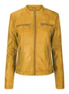 Truclothing Real Leather Slim Fit Soft Zip Biker Style Jacket In Yellow
