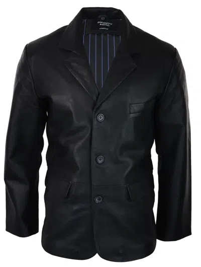 Truclothing Real Leather Smart Casual Blazer In Black