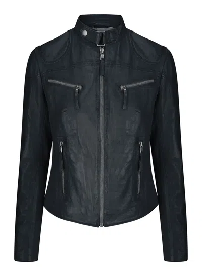Truclothing Real Leather Vintage Slim Fit Biker Jacket In Grey
