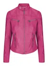 Truclothing Real Leather Vintage Slim Fit Biker Jacket In Pink
