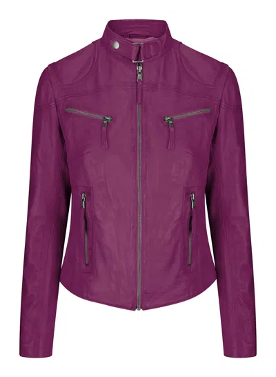 Truclothing Real Leather Vintage Slim Fit Biker Jacket In Purple