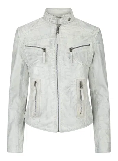 Truclothing Real Leather Vintage Slim Fit Biker Jacket In White