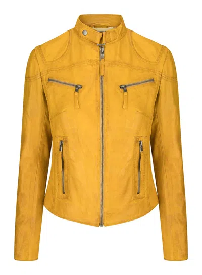 Truclothing Real Leather Vintage Slim Fit Biker Jacket In Yellow