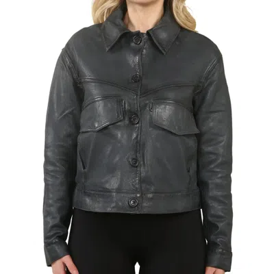 Truclothing Retro Classic Collar Biker Leather Jacket In Blue