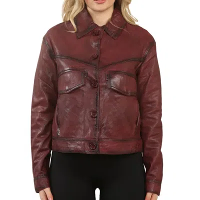 Truclothing Retro Classic Collar Biker Leather Jacket In Red