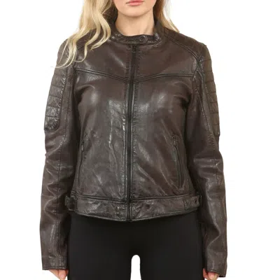 Truclothing Retro Quilted Leather Biker Jacket In Brown