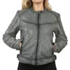 Truclothing Retro Quilted Leather Biker Jacket In Grey