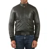 Truclothing Retro Real Leather Bomber Jacket In Black