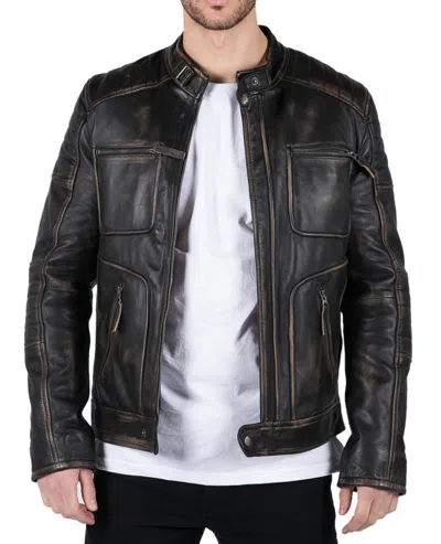 Truclothing Retro Real Leather Jacket In Black