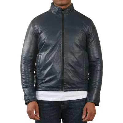 Truclothing Reversible Quilted Leather Jacket In Blue