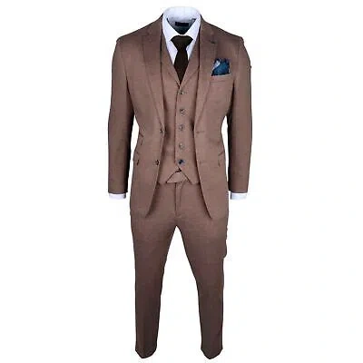 Pre-owned Truclothing Robert Simon Nathan - Men's 3 Piece Brown Slim Fit Suit