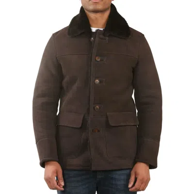 Truclothing Shearling Sheepskin Car Coat In Brown