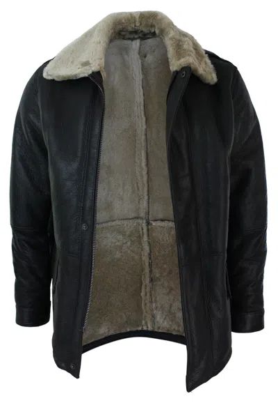 Truclothing Shearling Sheepskin Overcoat With Beige Fur In Brown