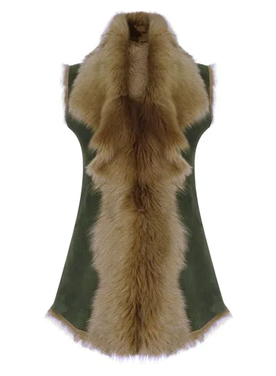 Truclothing Shearling Sheepskin Toscana Gilet In Green