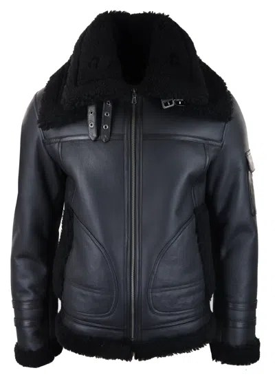 Truclothing Shearling Sheepskin Zipped Coat In Black