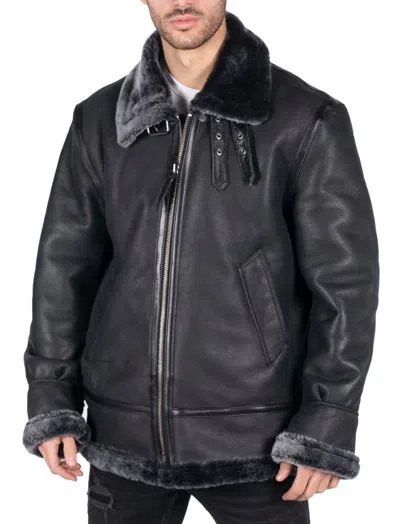 Truclothing Sheepskin B3 Aviator Jacket In Black