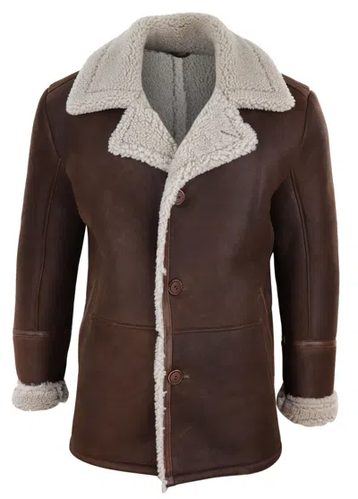 Truclothing Sheepskin Buttoned Winter Coat In Brown
