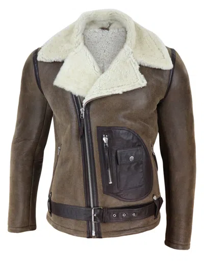 Truclothing Sheepskin Cross Zip Jacket Pilot Flight In Brown
