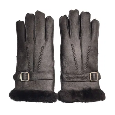 Truclothing Sheepskin Leather Gloves Winter Shearling Lined Buckle Strap In Black