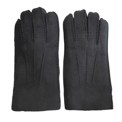 Truclothing Sheepskin Leather Gloves Winter Suede Warm Wool Lining In Black
