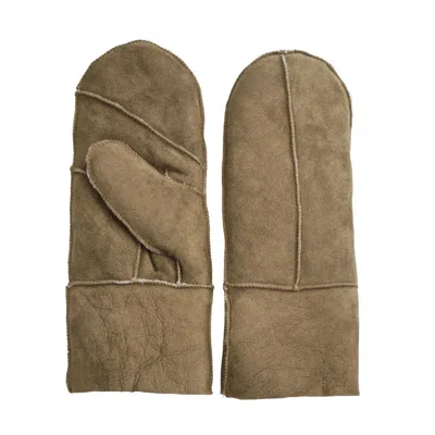 Truclothing Sheepskin Mittens Suede Winter Gloves Shearling Wool Lining In Beige