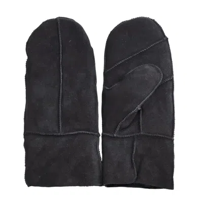 Truclothing Sheepskin Mittens Suede Winter Gloves Shearling Wool Lining In Black