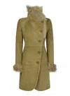 Truclothing Sheepskin Suede 3/4 Long Trench Coat In Beige