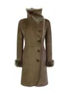 Truclothing Sheepskin Suede 3/4 Long Trench Coat In Brown