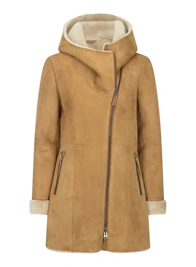 Truclothing Sheepskin Toscana Suede Hood Coat In Animal Print