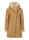 Truclothing Sheepskin Toscana Suede Hood Coat In Brown