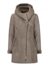 Truclothing Sheepskin Toscana Suede Hood Coat In Grey