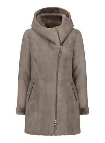 Truclothing Sheepskin Toscana Suede Hood Coat In Grey