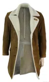 Truclothing Sherling Sheepskin Crombi Overcoat In Brown