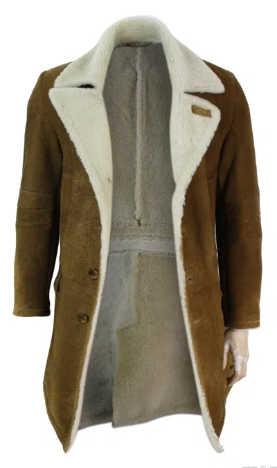 Truclothing Sherling Sheepskin Crombi Overcoat In Brown