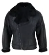 Truclothing Sherling Sheepskin Cross Zip B3 Pilot Jacket In Black