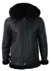 Truclothing Sherling Sheepskin Hood Jacket Aviator In Black