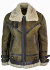 Truclothing Sherling Sheepskin Cross Zip B3 Pilot Jacket In Brown